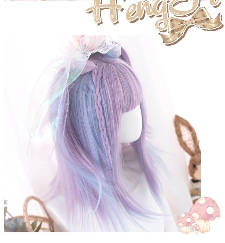 Lolita JK Wig Harajuku Blue Purple Highlight Dyed Wig 31722:367456 31722:367456