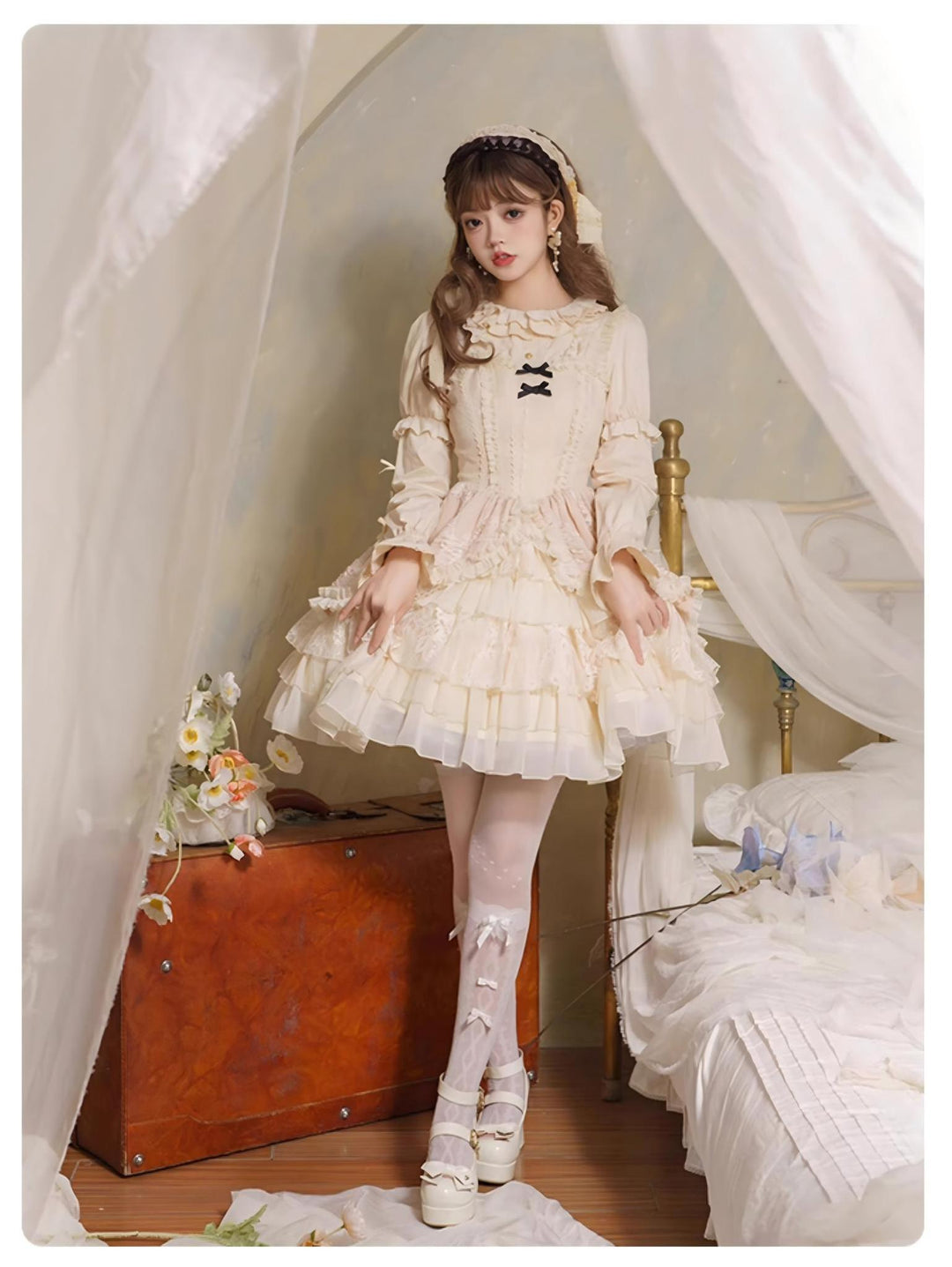 Classic Lolita Dress Ivory Ballet Tiered Skirt And Ruffle Blouse 39480:634572