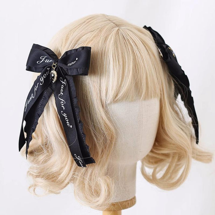 Jirai Kei Ryousangata Hair Clips with Letter Ribbons and Bow 22544:333202