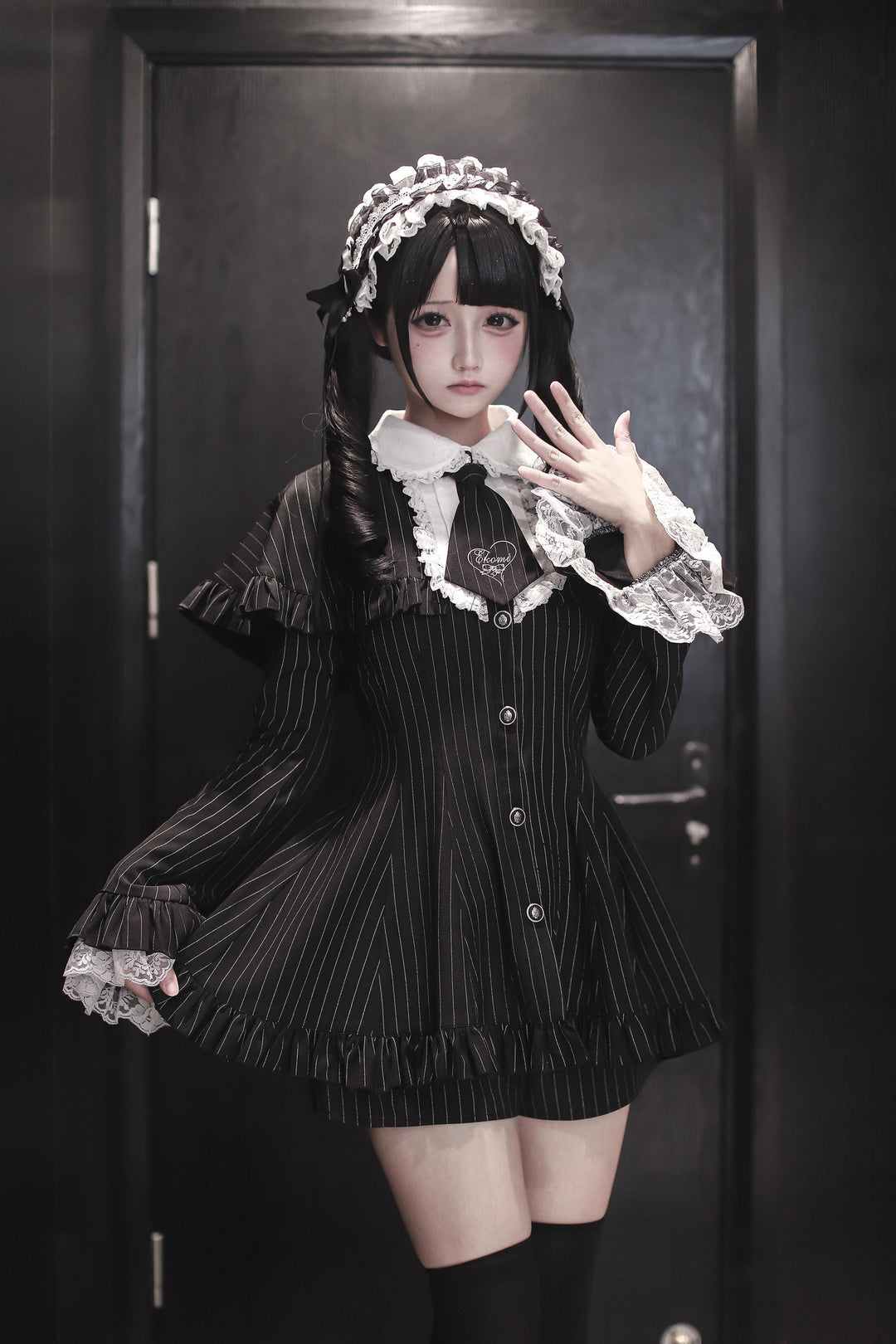 Jirai Kei Cape Dress Set, Detachable Embroidered Tie 44586:814426