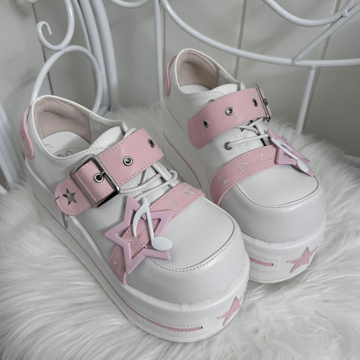 Punk Platform Shoes Gyaru Round-Toe Shoes Thick-Soled Shoes (Pink / 34 35 36 37 38 39 40 41) 41578:706692