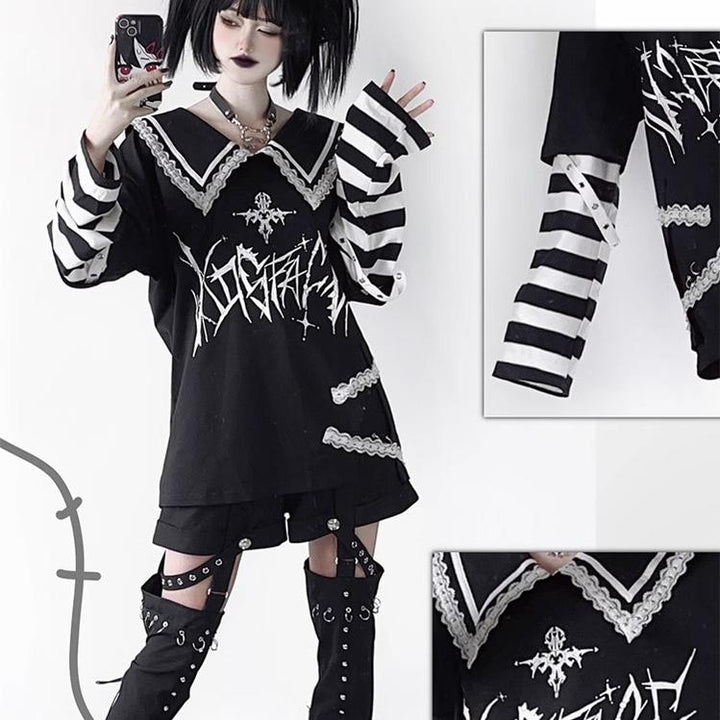 Jirai Kei Shirt Sub-cultural Lapel Long Sleeve Shirt 35330:488462 35330:488462