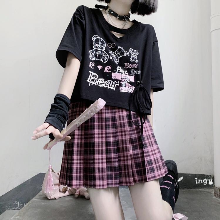 Jirai Kei T-shirt Bear Printed Short Sleeve Top For Summer 37570:563292