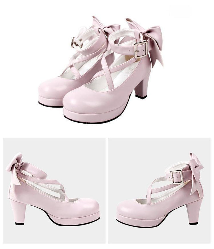 Lolita Shoes Round Toe High Heels With Bow Ties Multicolor 31800:369914 31800:369914