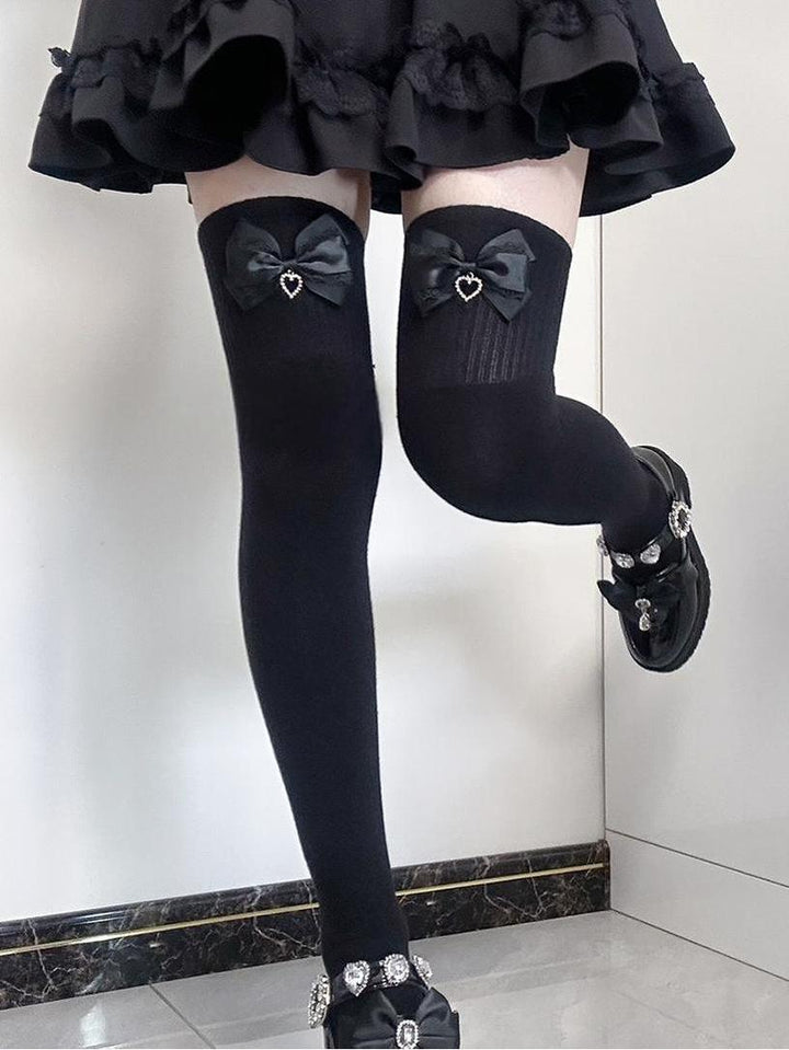 Jirai Kei Socks Cute Cashmere Thighhighs With Lace Bow 41744:716844