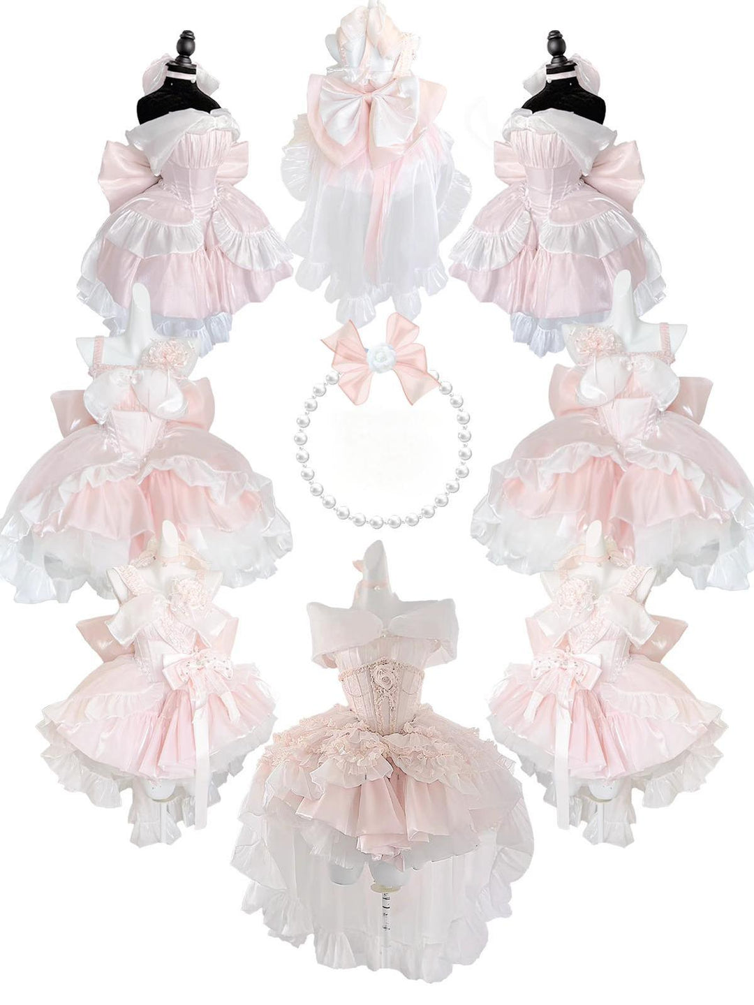 Lolita Dress Set Sakura Pink Princess Dress With Train 38096:627950