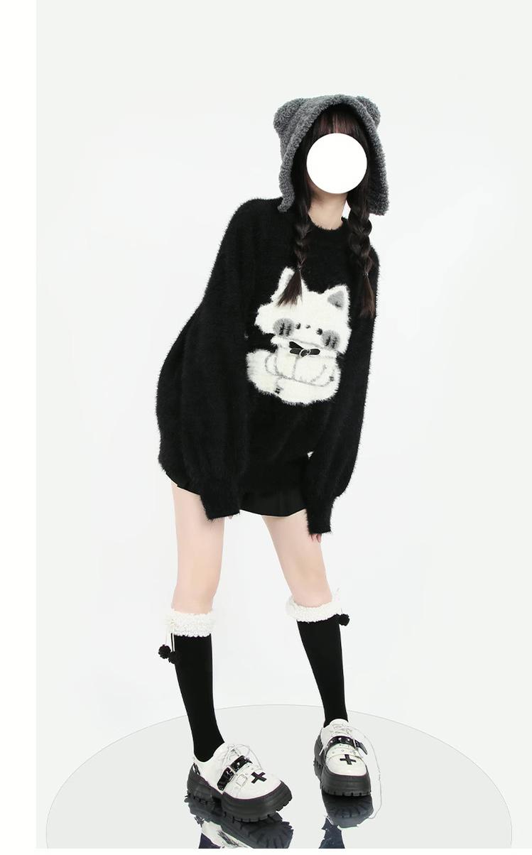 Kawaii Black Sweater Fluffy Voluminous Thickening Sweater 22752:326934 22752:326934