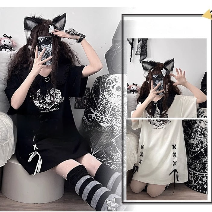 Jirai Kei Black/ White T-shirt Dress 21828:319180 21828:319180