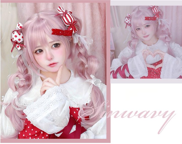 Lolita Wig Pink Claw Clip Double Ponytail Wig Set 39348:635718