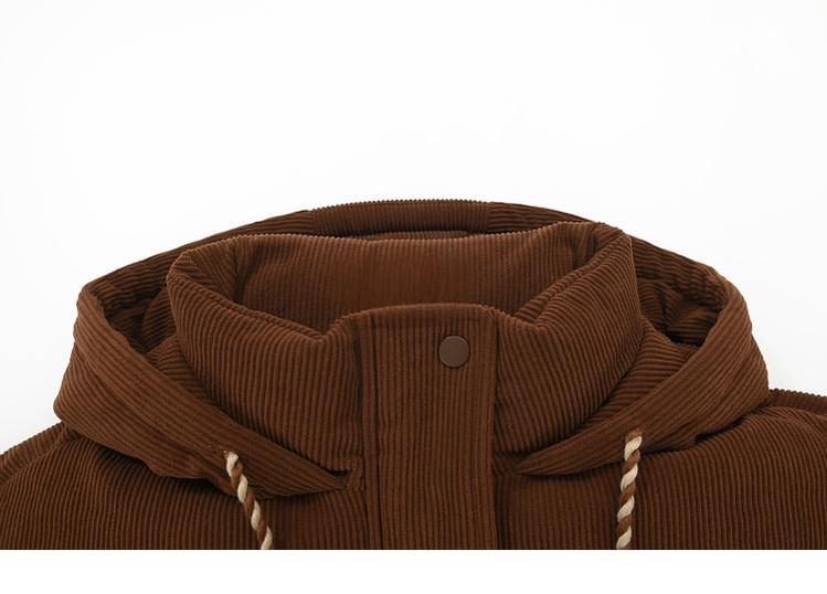 Winter Jacket Brown Retro Corduroy Hooded Down Jacket 40902:696762