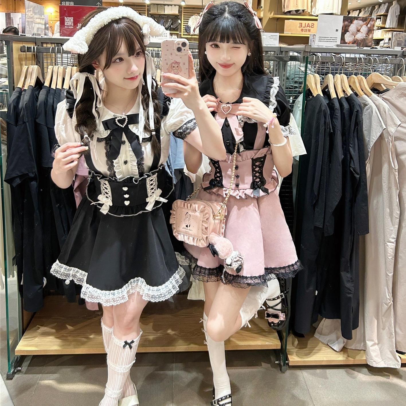 Jirai Kei Suspender Skirt Ruffled Lace Strap Salopette 35372:544218