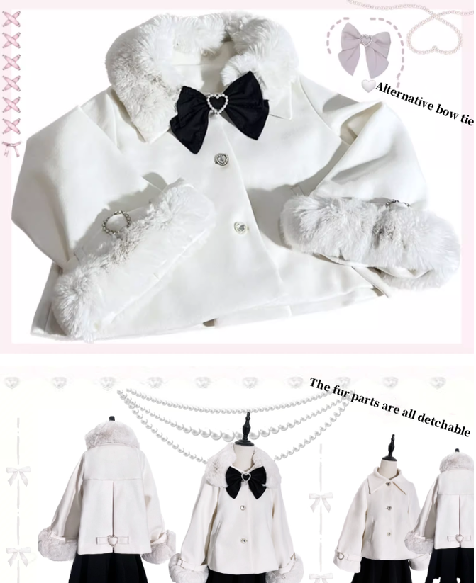 Jirai Kei Winter Coat Short Fleeced Ribbon Jacket 40078:654302