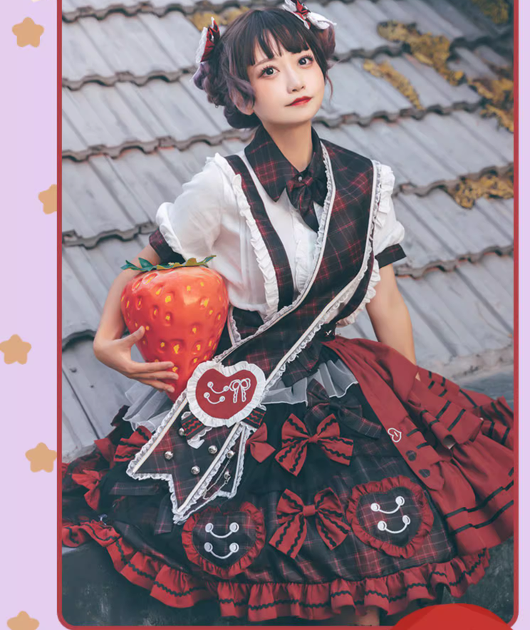 Lolita Dress Suspender Skirt Set Sweetheart Plaid Outfit 37004:544372
