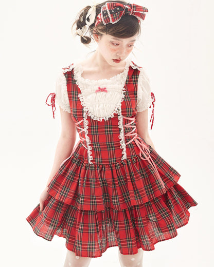 Lolita Dress Retro Red Plaid Dress Cool Girl Dress 36162:543458