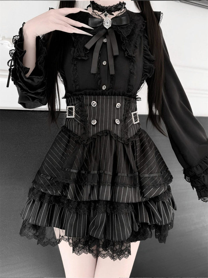 Jirai Kei Lace Blouse, High-Waist Tiered Skirt (2XL L M S XL) 44525:811442