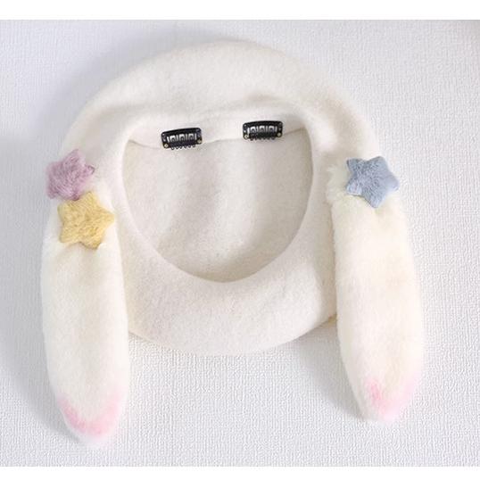 Lolita Japanese Sweet Bunny Ears Knit Painter White Hat 28932:344786 28932:344786