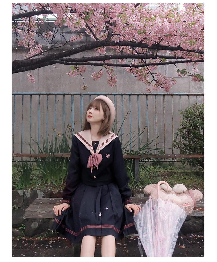 Navy and Pink JK Uniform Top + Pleated Skirt 43790:785186