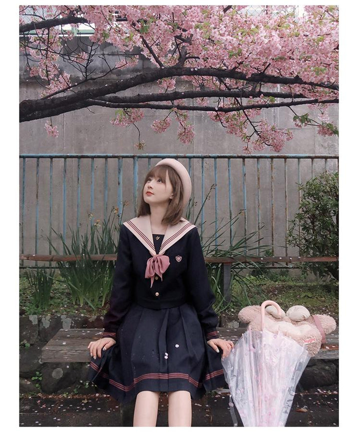 Navy and Pink JK Uniform Top + Pleated Skirt 43790:785186