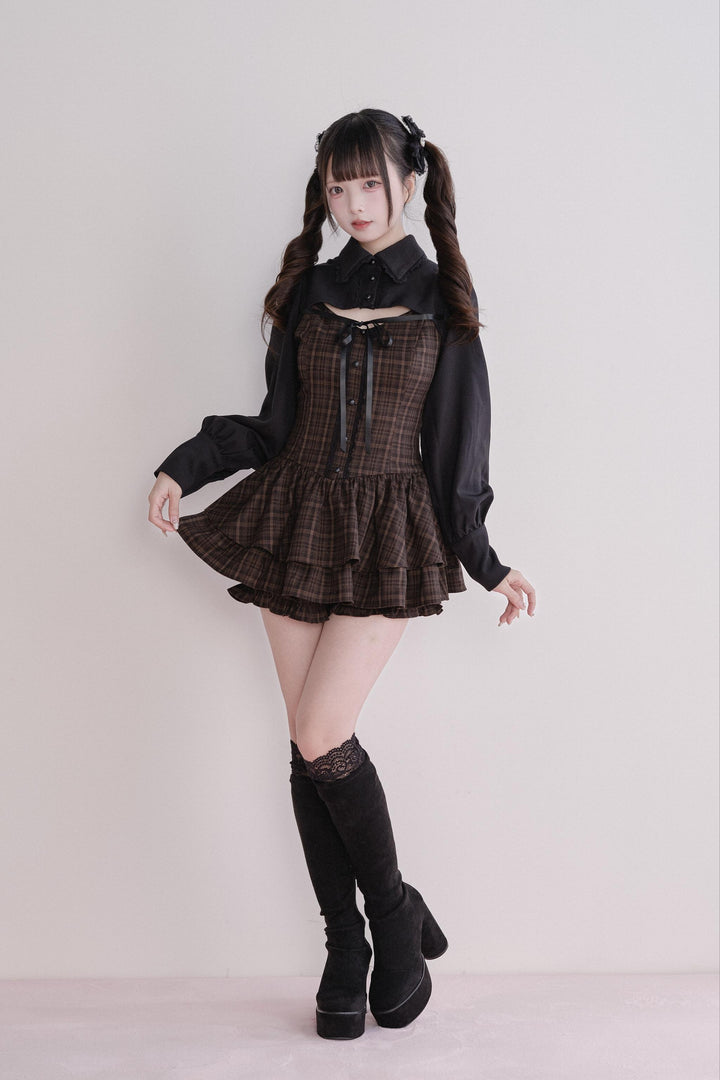 Jirai Kei Plaid Dress Set, Tiered Ruffles 44594:815622