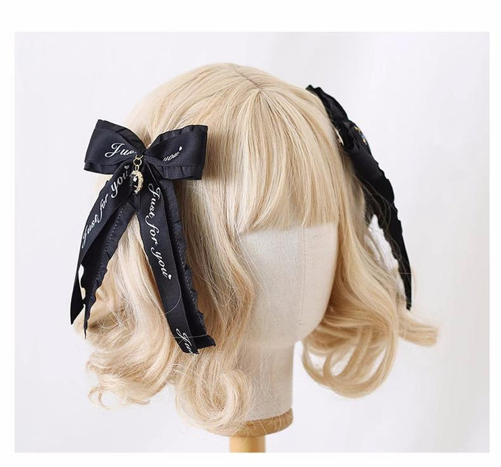 Jirai Kei Ryousangata Hair Clips with Letter Ribbons and Bow 22544:333192