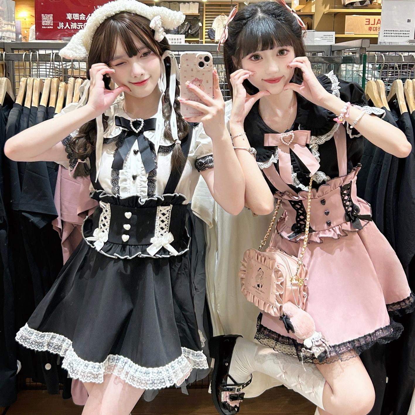 Jirai Kei Suspender Skirt Ruffled Lace Strap Salopette 35372:544216
