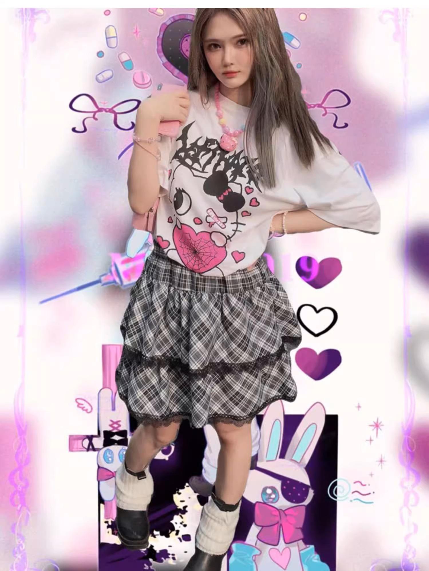 Harajuku Fashion Black White Skirt Plaid Lace Skirt – Honey Harajuku Fashion Black White Skirt Plaid Lace Skirt – Honey