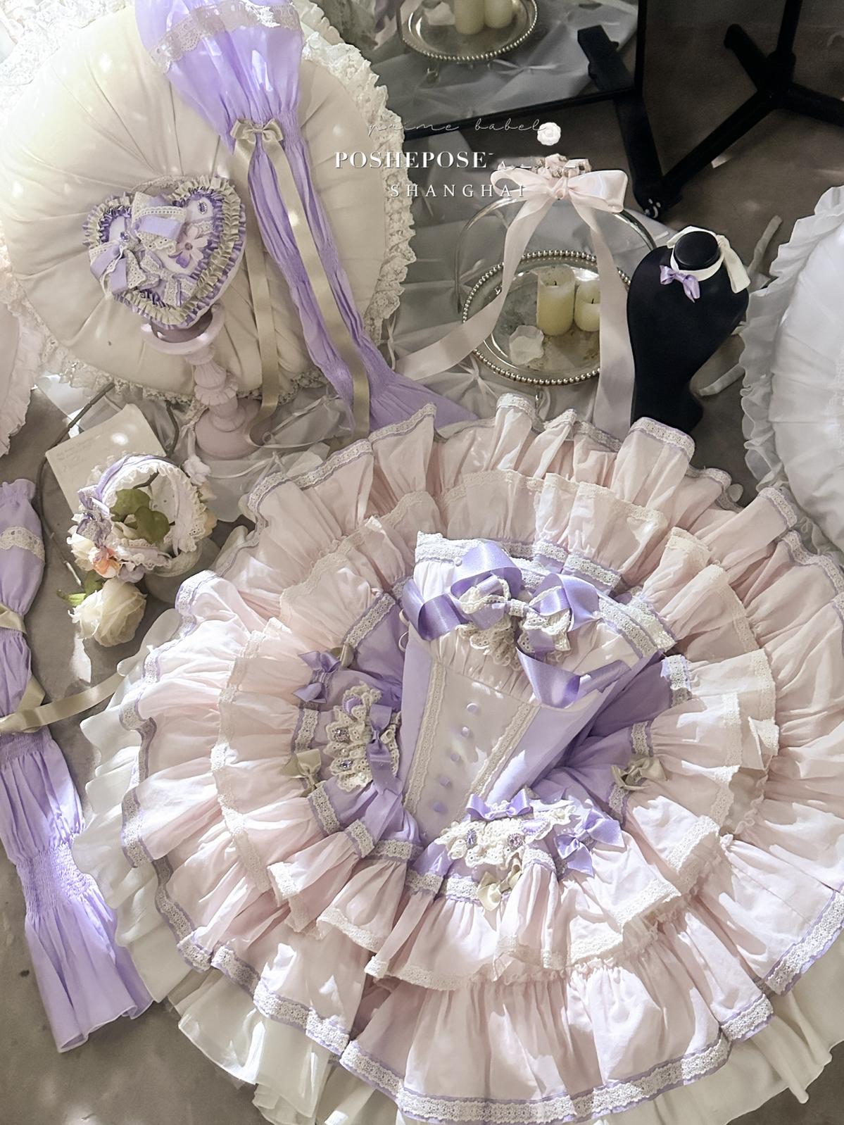 Lolita Dress Set Sweet Violet Pink Puffy Dress Corset Dress 36388:554876