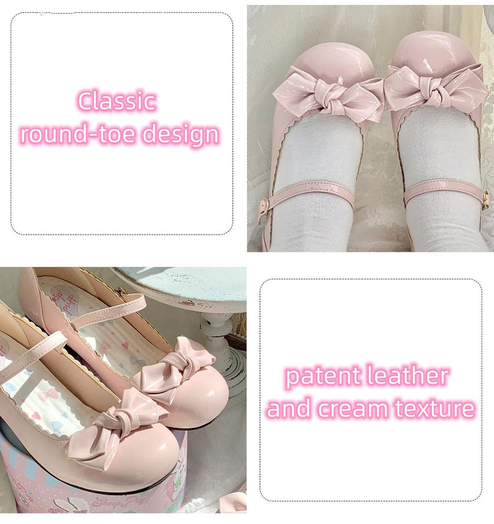 Kawaii Lolita Round-toe Bow Flat Shoes Low-heeled Shoes 15Colors 22818:330352 22818:330352