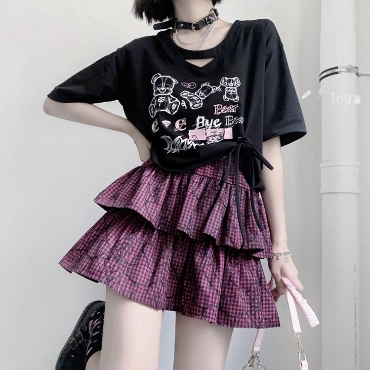 Jirai Kei T-shirt Bear Printed Short Sleeve Top For Summer 37570:563288