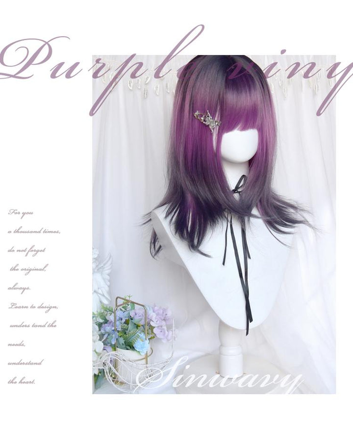 Y2K Gradient Purple Wig Mid-length Straight Wig 38886:605974