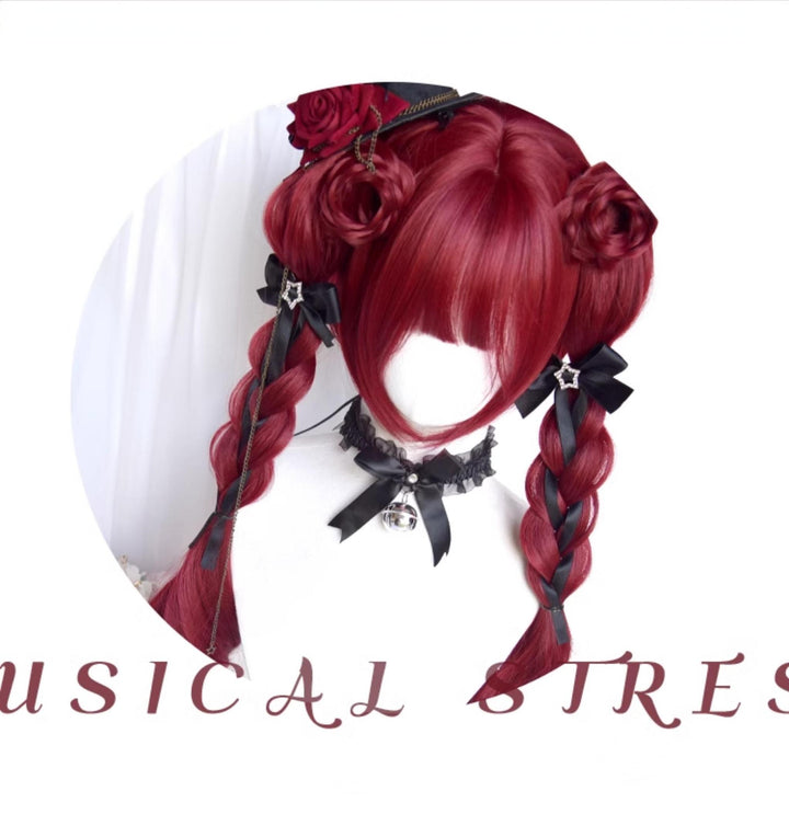 Gothic Lolita Wig Raspberry Red Claw Clip Double Ponyails 39354:640736