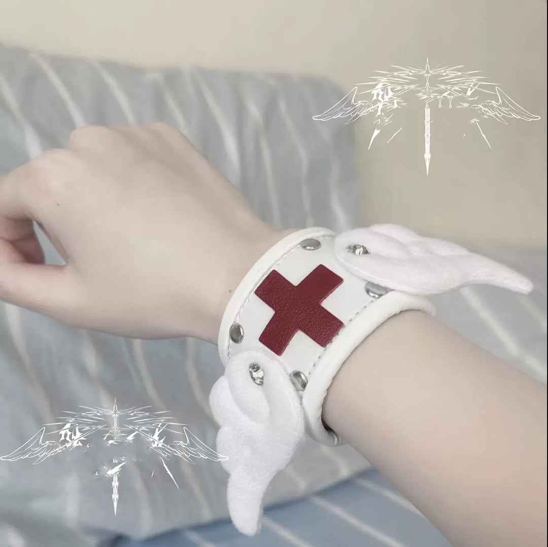 Jirai Kei Wristband Cute Leather Bracelet Hand Accessory (Red) 38292:583338