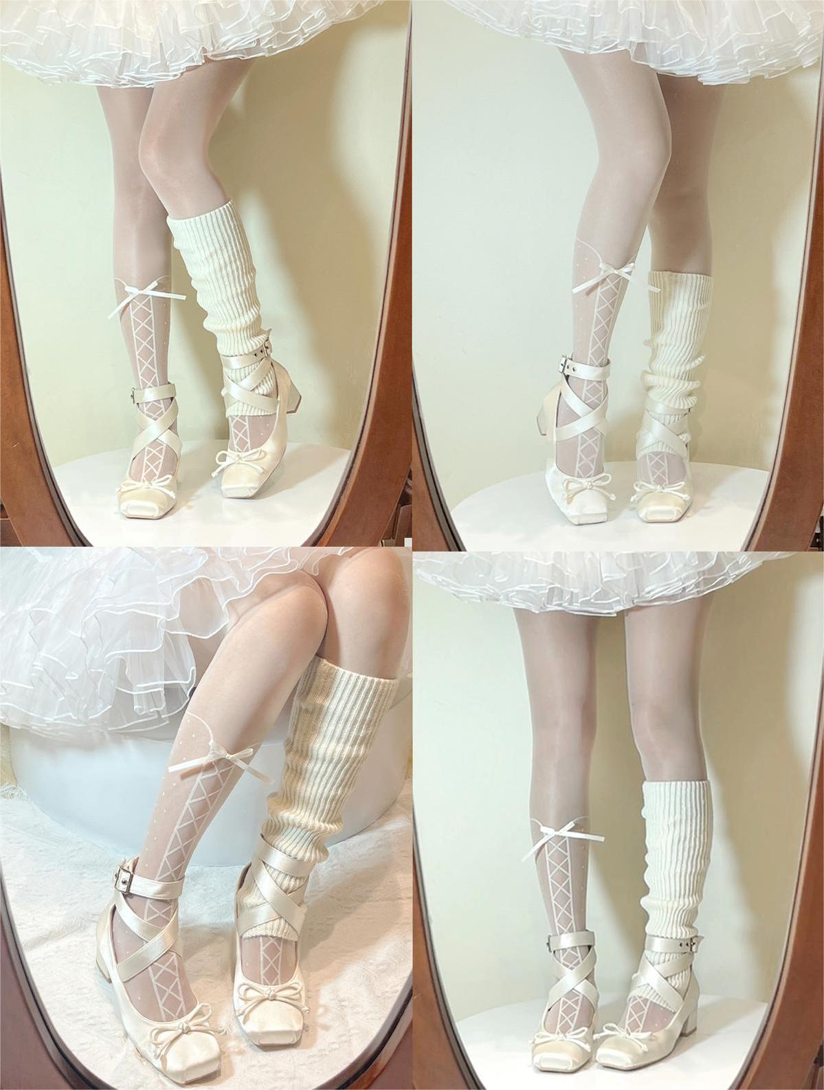 Lolita Shoes Ballet Style Square Toe Bow Heels Shoes 35592:543900