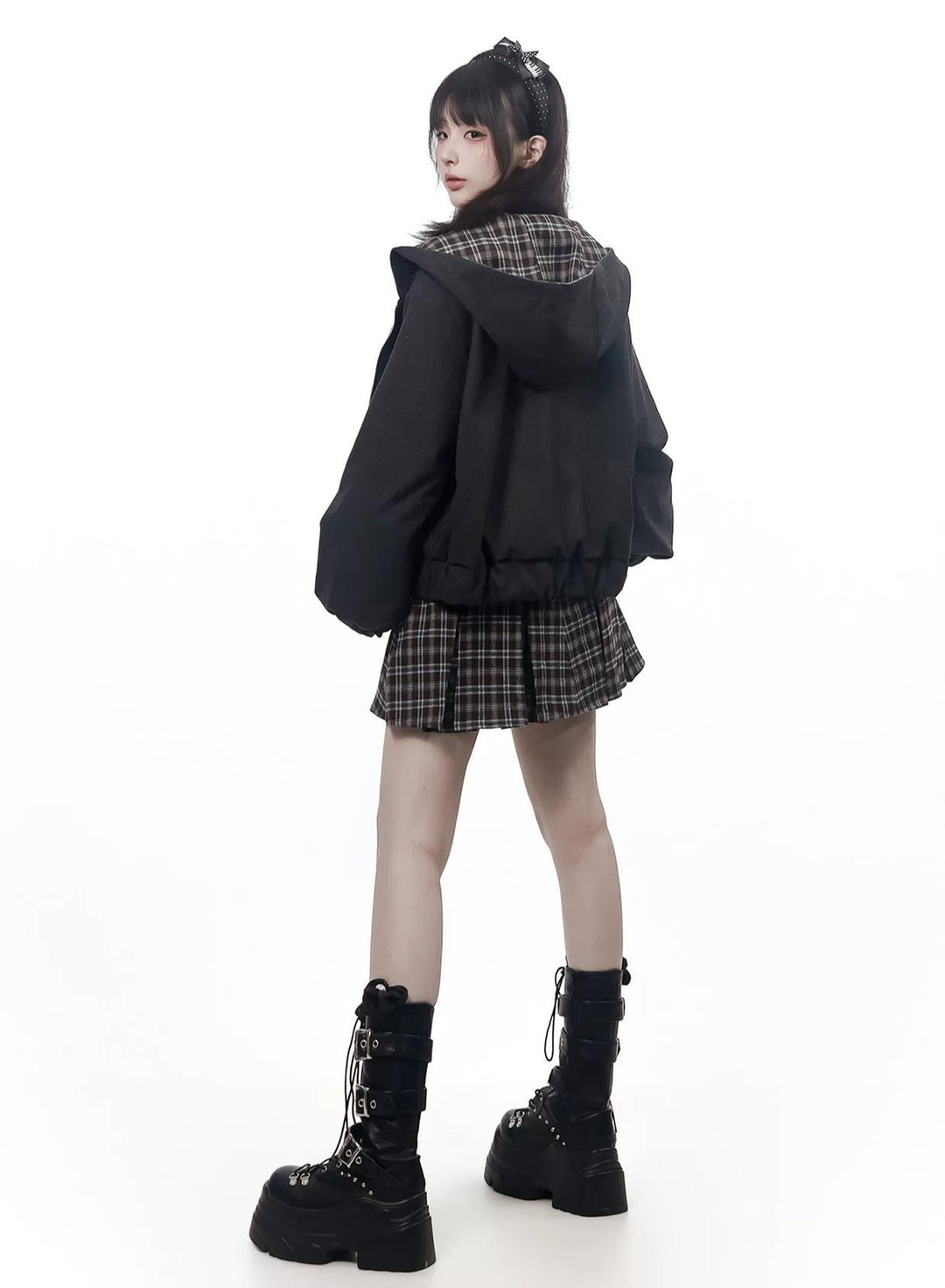 Preppy Reversible Plaid Jacket Set, Striped Blouse 45874:868456