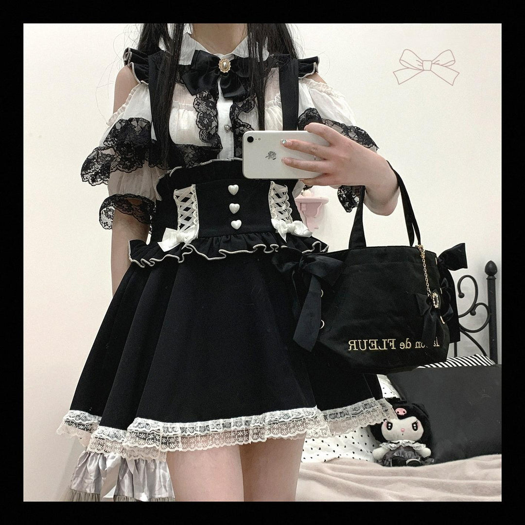 Jirai Kei Suspender Skirt Ruffled Lace Strap Salopette 35372:544184 35372:544184