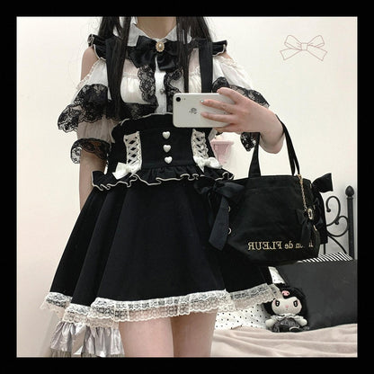 Jirai Kei Suspender Skirt Ruffled Lace Strap Salopette 35372:544184