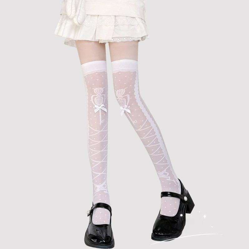 Lolita Socks Cross Thigh Socks Bow Over-the-Knee Stockings 36624:557758