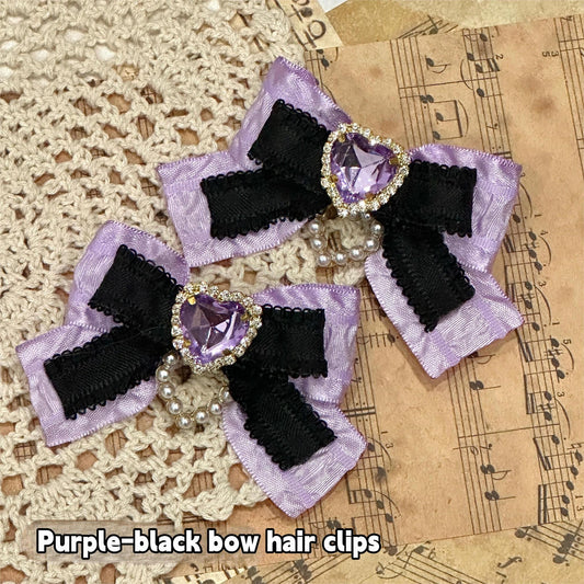 Jirai Kei Hair Clip Black Purple Rhinestone Bow Hair Clip 32182:467258