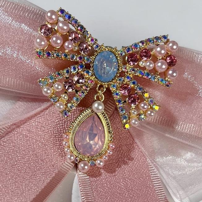 Kawaii Fashion Pink Bow Tie Rhinestone Brooch 21852:320440 21852:320440