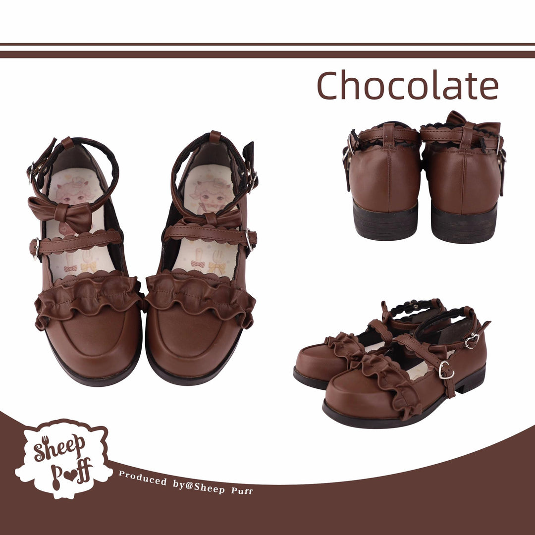 Kawaii Lolita Lace Flat Shoes 12 Colors (34 35 36 37 38 39 40 41 / Chocolate) 22828:329446