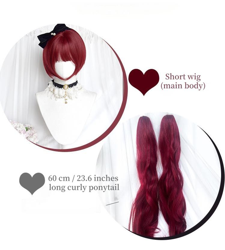 Gothic Lolita Wig Raspberry Red Claw Clip Double Ponyails 39354:640722