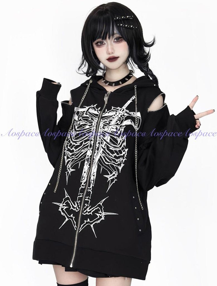 Subculture Ribcage Printed Short Coat, Zipper Shoulder 44482:811068