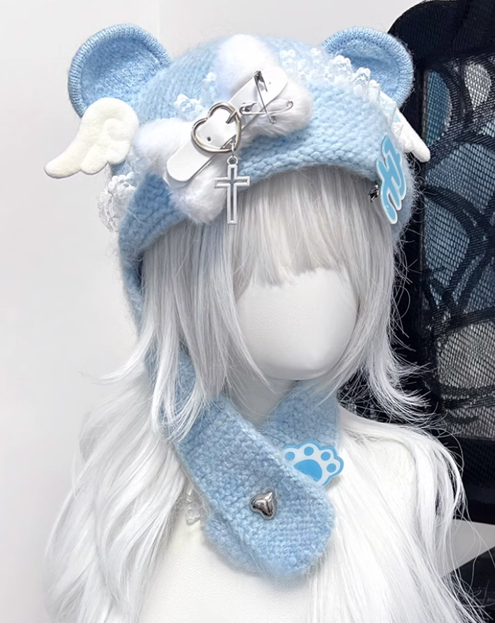 Y2K Knitted Hat Bear Ear Hat Cute Subculture Hat 41738:718108