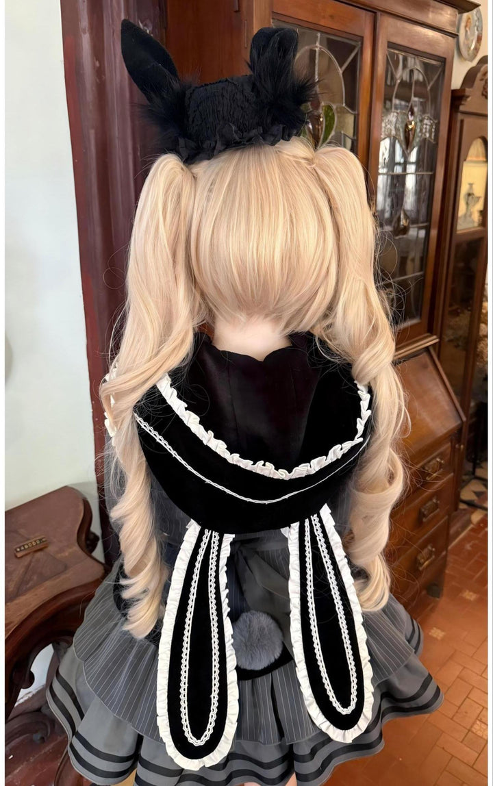 Kawaii Lolita Dress Grey OP With Long Bunny Ears and Plush Ball 42320:738132