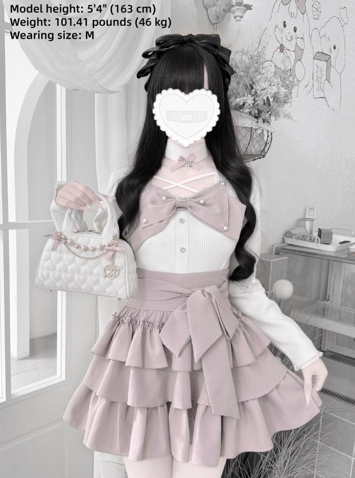 Jirai Kei Knit Top, Tiered Ruffle Skirt, Matching Choker (L M XL) 44685:821231