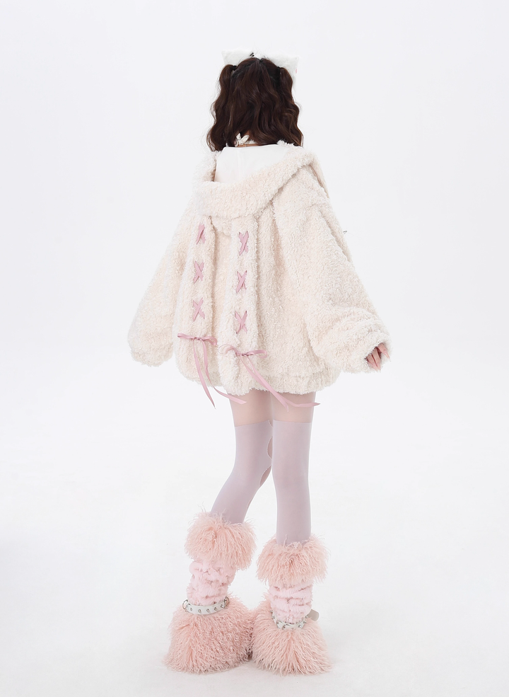 Jirai Kei Winter Coat Fleece Jacket Bunny Ear Hooded Coat 40744:677762