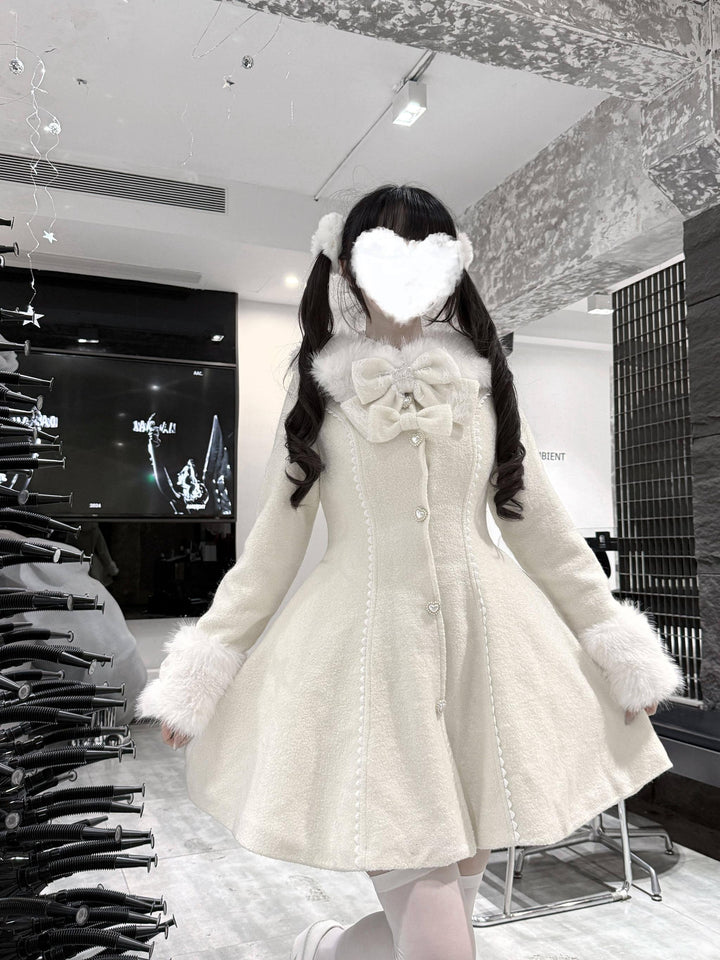 Jirai Kei Wool Blend Winter Coat, Quilted Lining 44567:813964