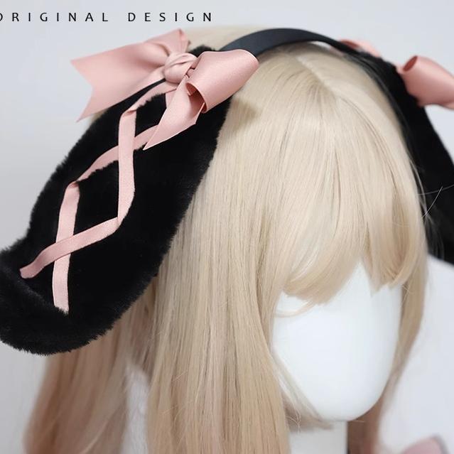 Jirai Kei Sweet Rabbit Ear Hairband Black Pink Hair Accessory (Black) 22524:334906 (Black) 22524:334906