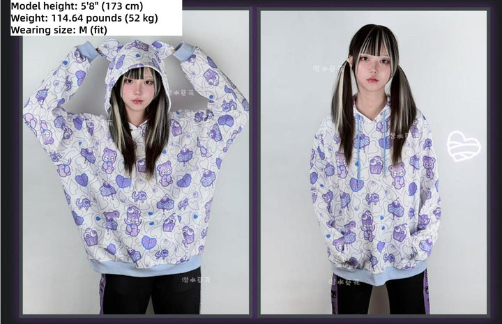 Yami Kawaii Printed Jacket and Hoodie, Bear Ear 44149:798137