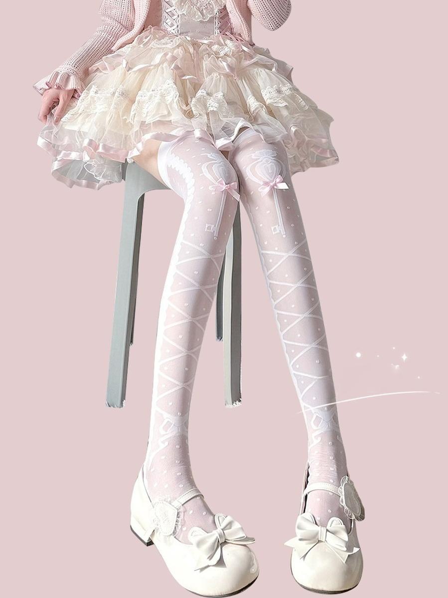 Lolita Socks Cross Thigh Socks Bow Over-the-Knee Stockings 36624:557008